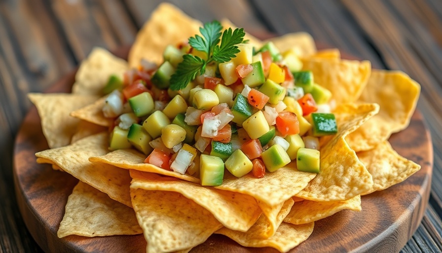 Appetizing gluten-free and dairy-free avocado salsa with chips.