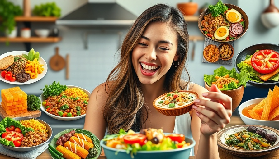 Collage of colorful plant-based dishes for meal prep.