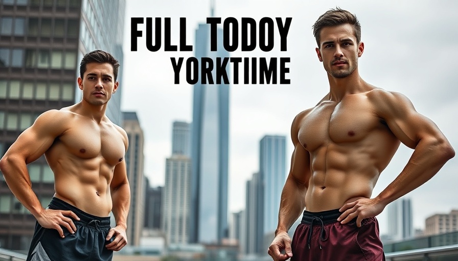 Fit individuals promoting a full body workout with cityscape backdrop.