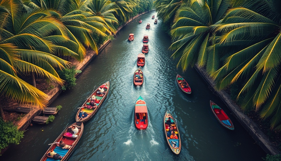 Colorful boats in tropical river, emerging spa destinations.
