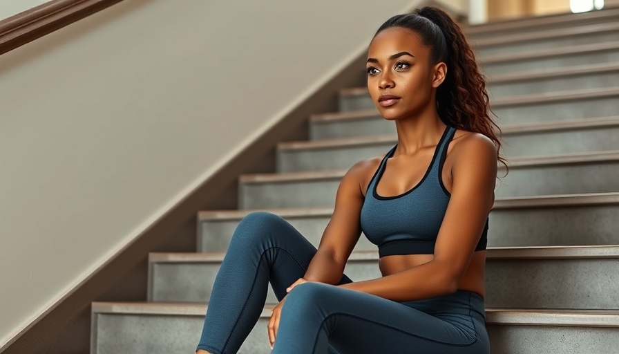 Strength and mobility for longevity, woman sitting confidently on stairs.