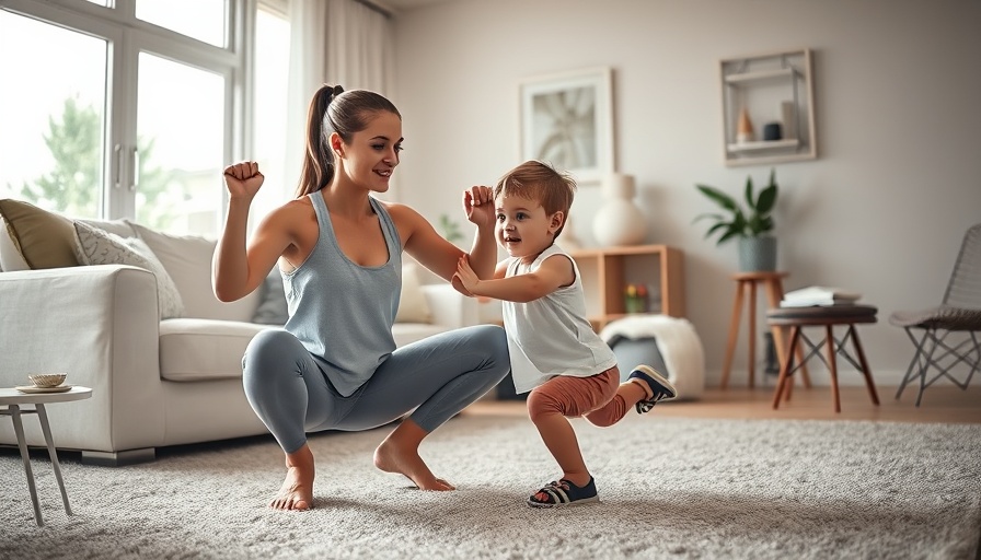 Woman and child doing deep squats at home to demonstrate benefits.