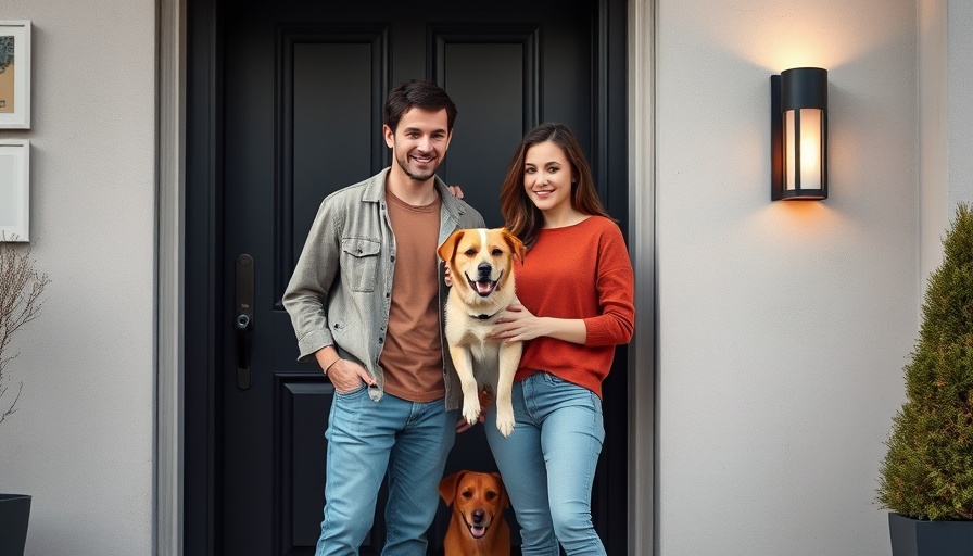 Casual couple with dog in a doorway, depicting Five Love Languages.