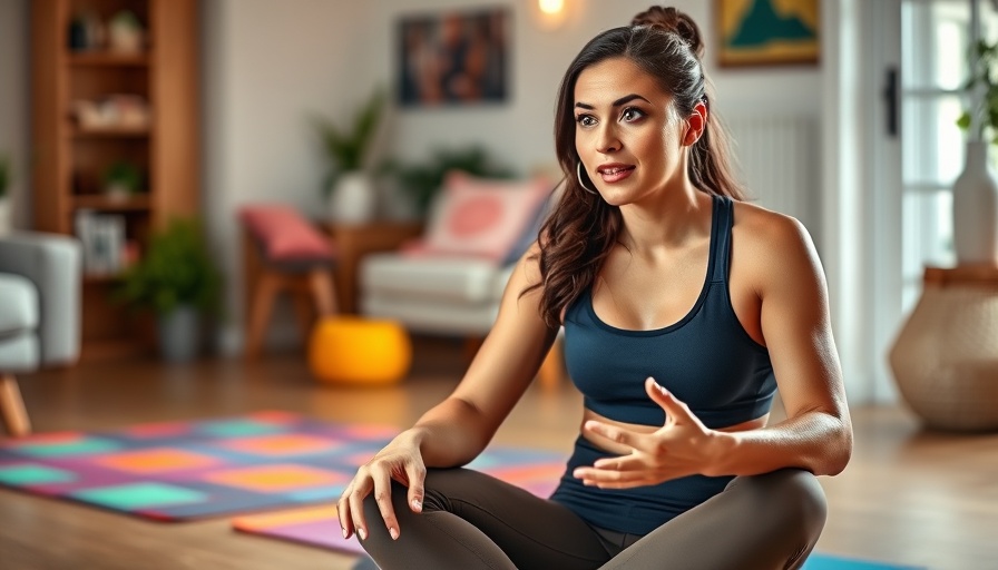 Athletic woman shares truth about weight loss indoors with colorful mat.