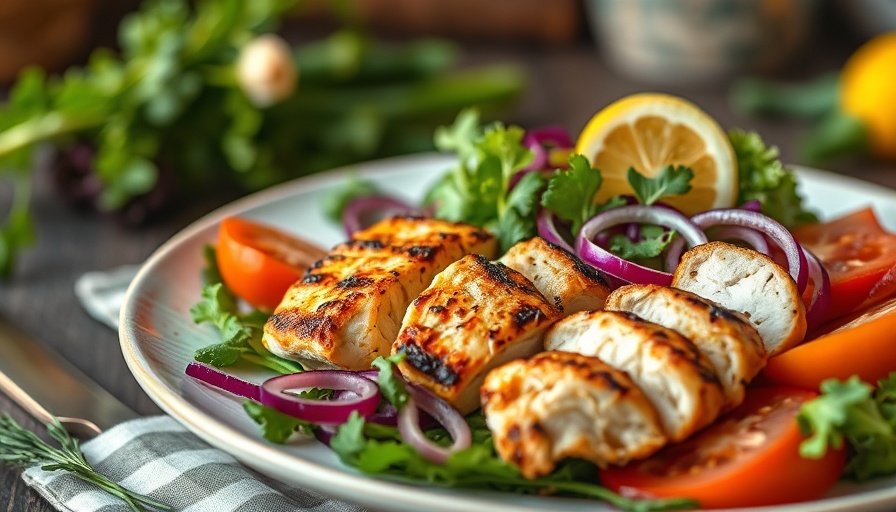 Vibrant grilled chicken salad for spring dinner ideas.