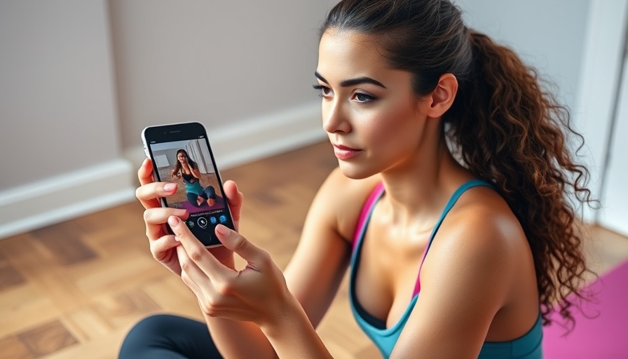 One minute workout tutorial, woman explaining with smartphone indoors.