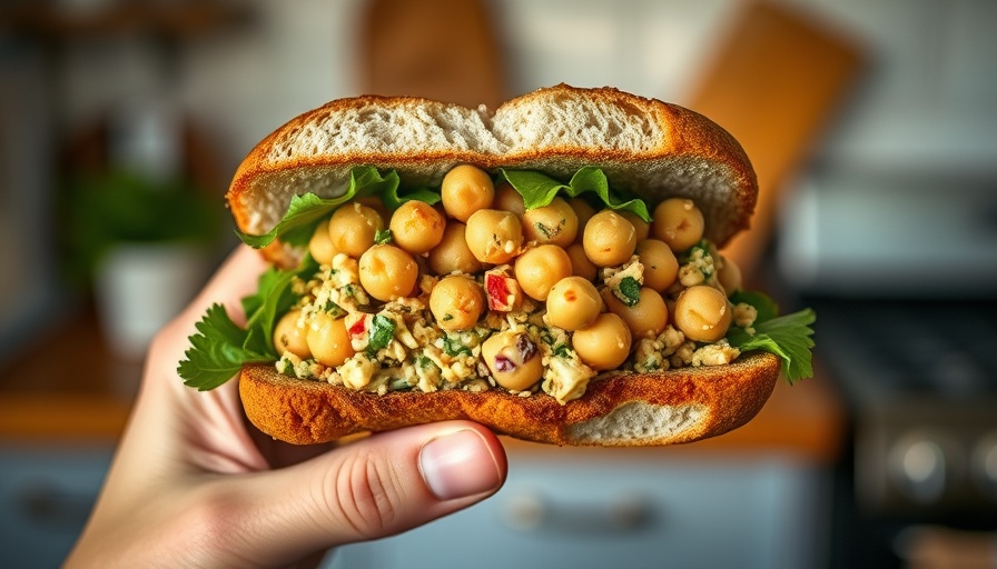 Miso tahini chickpea salad sandwich with colorful layers.