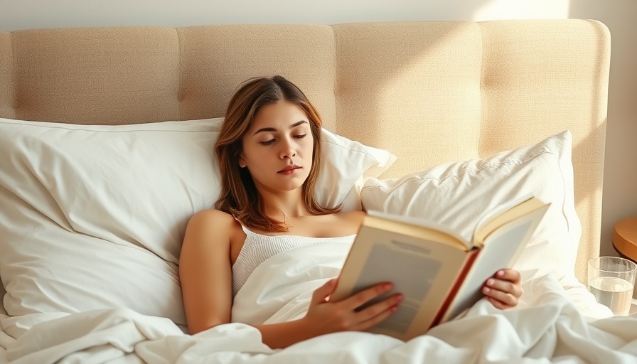 Relaxed young woman reading a book in bed with natural daylight.