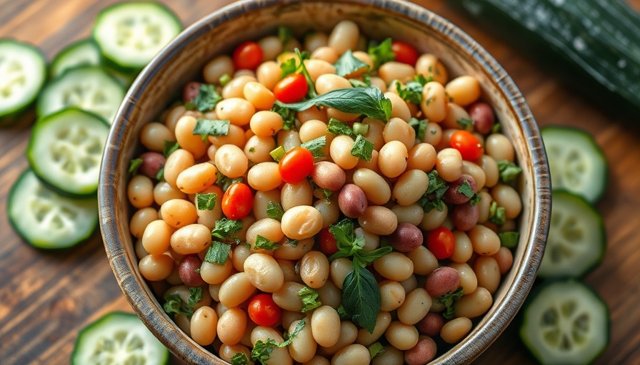 Vibrant bean salad recipe with herbs in a bowl.