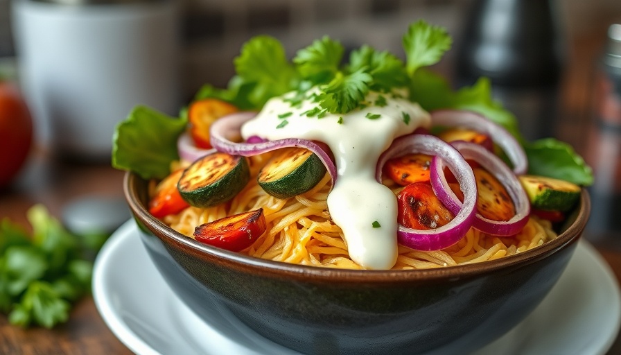 Vibrant Chipotle Lime Lionsmane bowl with grilled veggies.