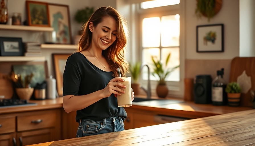 Woman making smoothie in cozy kitchen, Nutritionist's Smoothie Formula, bright lighting