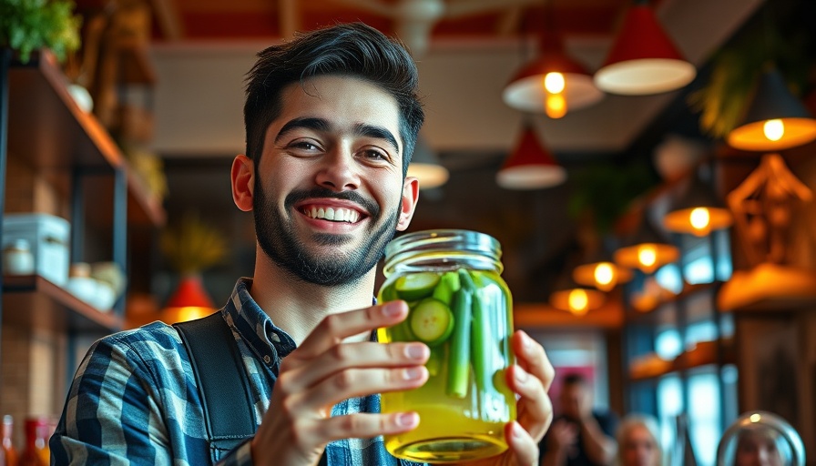 Young man drinks okra water for five days, smiling confidently.