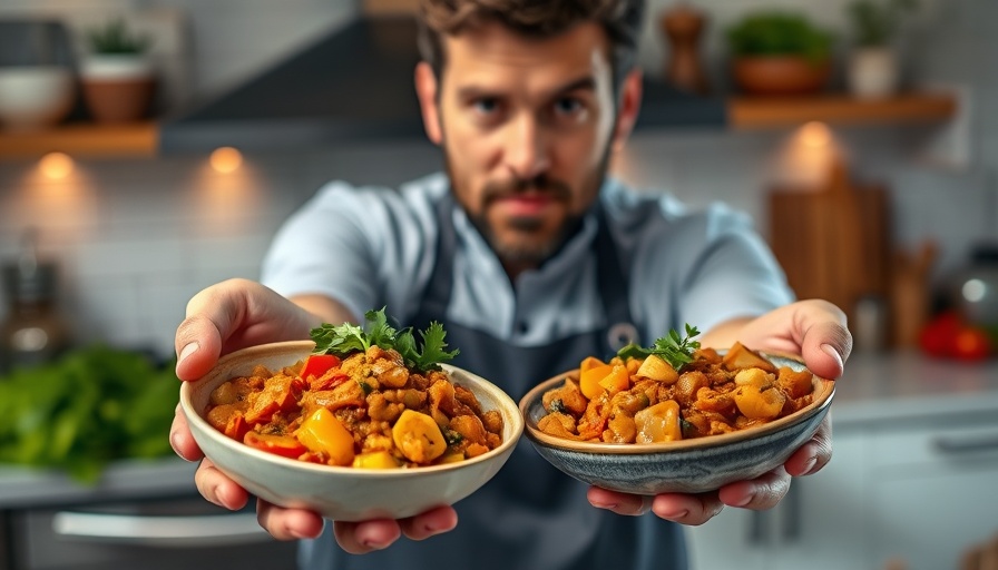 Easy vegan dinner recipes with colorful curry and bean stew in a modern kitchen.
