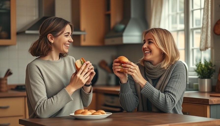 Women toasting sandwiches in cozy kitchen, carbs and wellness goals.