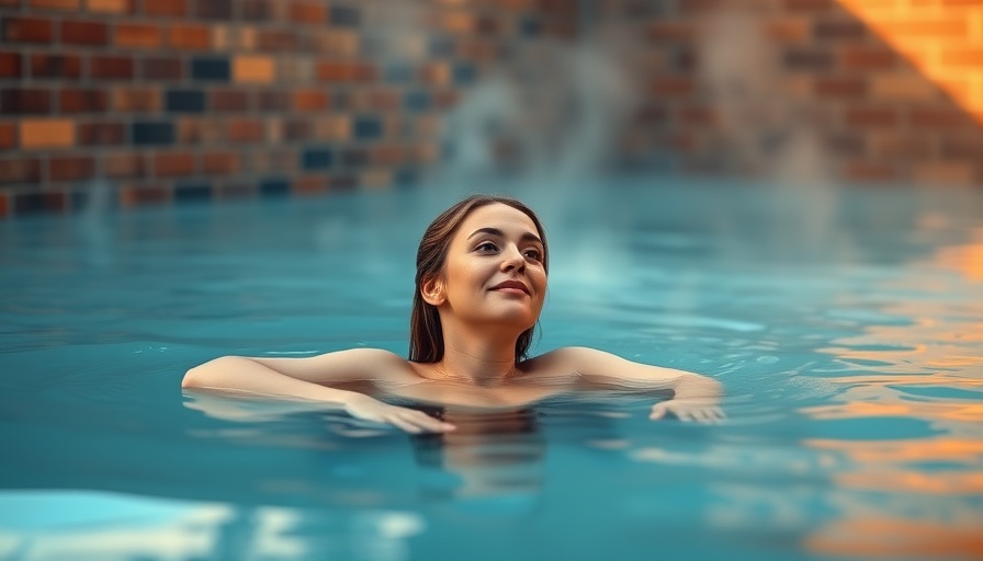 Woman enjoying thermal bath benefits amid rising steam.