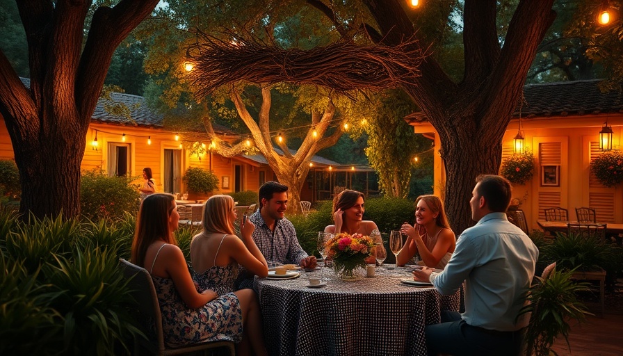 Outdoor dinner party with friends under fairy lights, summer party ideas