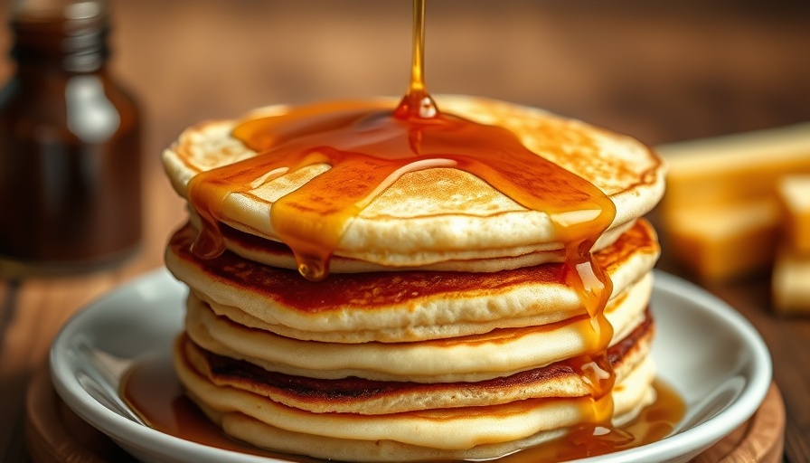 Close-up of vegan fluffy diner pancakes with syrup.