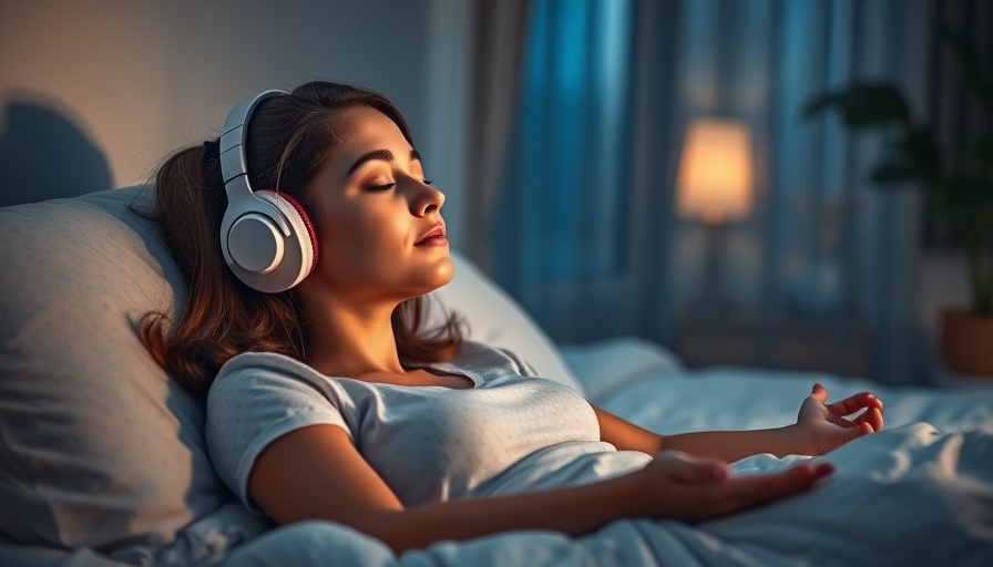 Young woman meditating at night with headphones in a serene setting