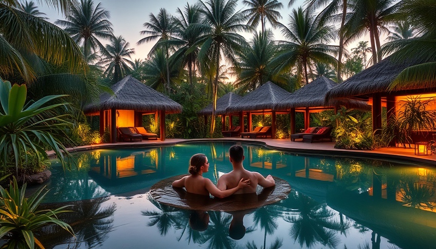 Serene couples wellness retreat in tropical jungle setting.