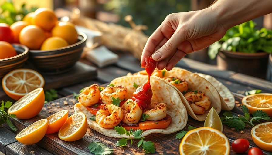 Easy outdoor grill recipes, grilled shrimp tacos with fresh ingredients.