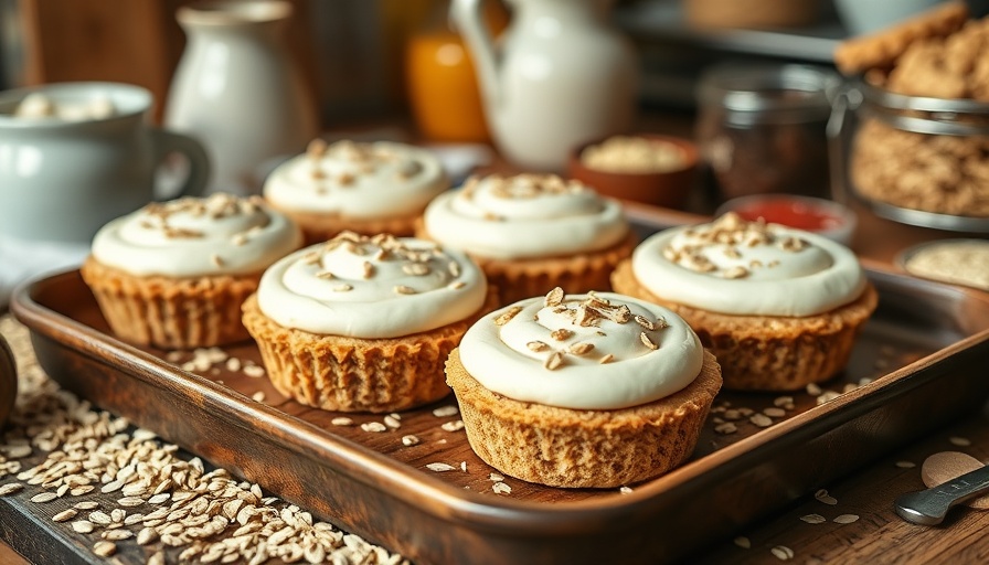 Healthier oatmeal cream pies on a rustic tray with ingredients.