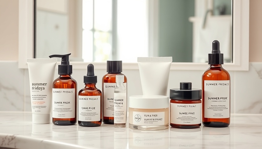 Collection of Summer Fridays skincare products on marble counter.