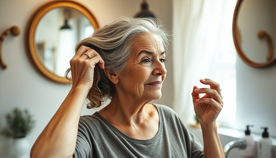 No Makeup Makeup Routine Over 50: Woman styling hair in bathroom.