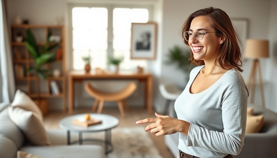 Effective Weight Loss Strategies: Woman sharing tips in modern living room.