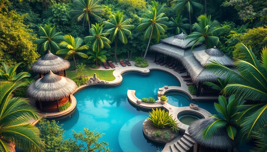 Luxurious spa resort in Fiji with pool and greenery
