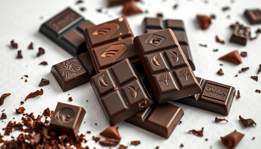 Assorted gourmet dark chocolate bars and textures, top view.