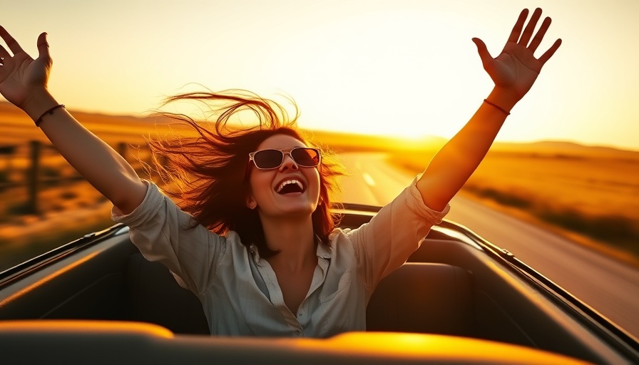 Woman enjoying a road trip in a convertible, showcasing travel lingo terms.
