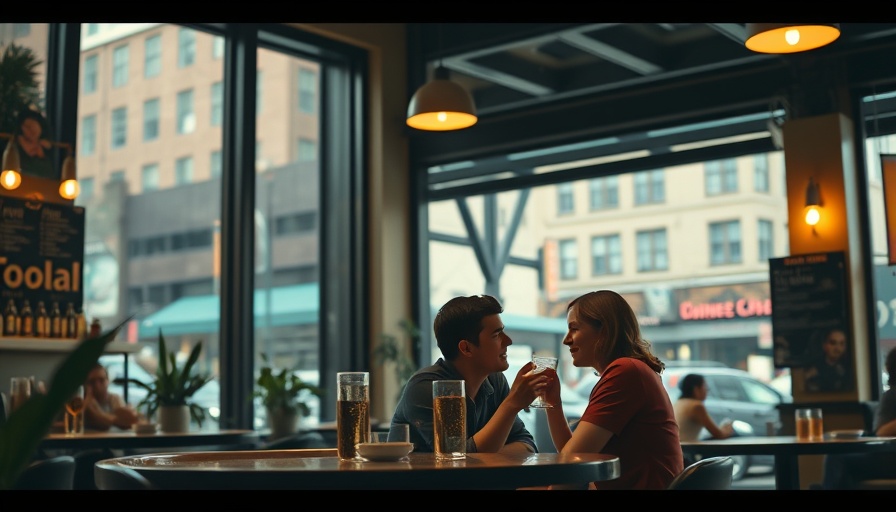 Cozy cafe scene with couple enjoying drinks, exploring your city.