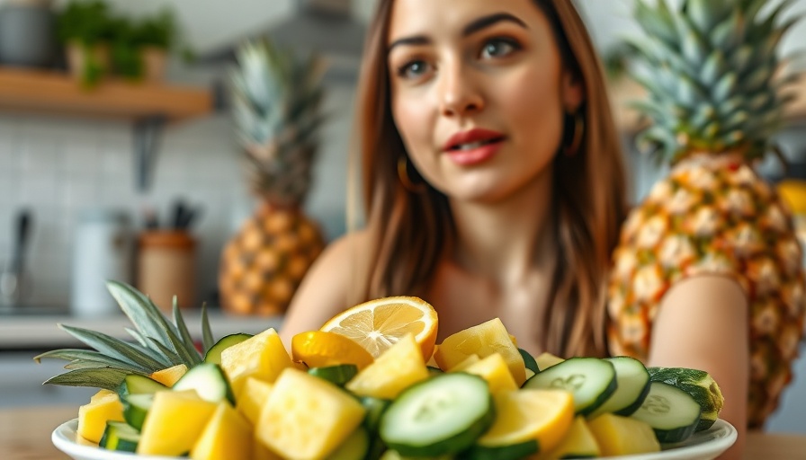 Healthy fruits and vegetables for women's health tips, woman explaining.