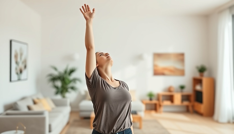 Young woman stretching in a minimalist room for 5-minute workouts
