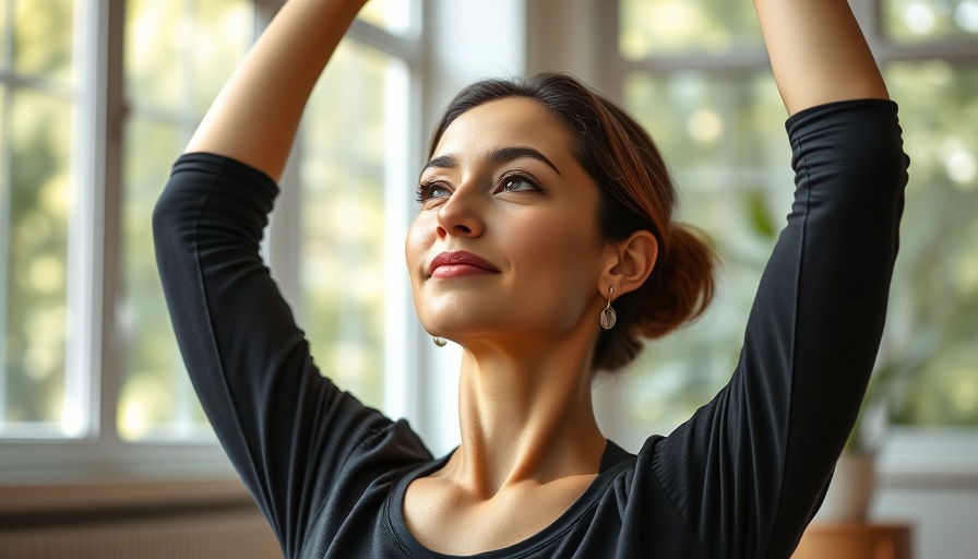 Mental health break with yoga, woman stretching indoors.