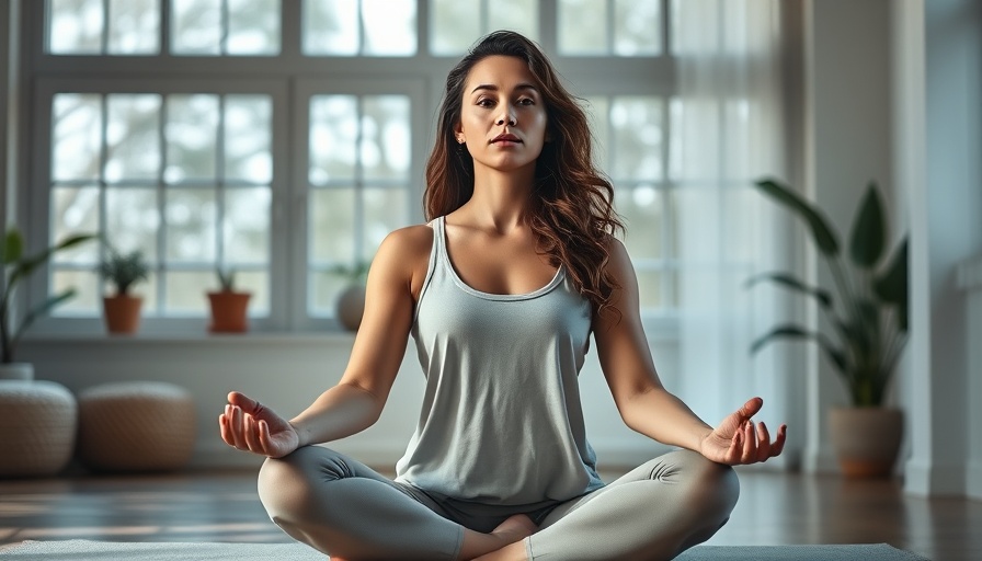 Calm woman practicing yoga indoors, serene atmosphere with cozy decor.