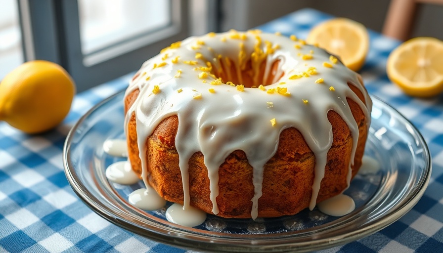 Freshly baked lemon pound cake with glaze and zest.