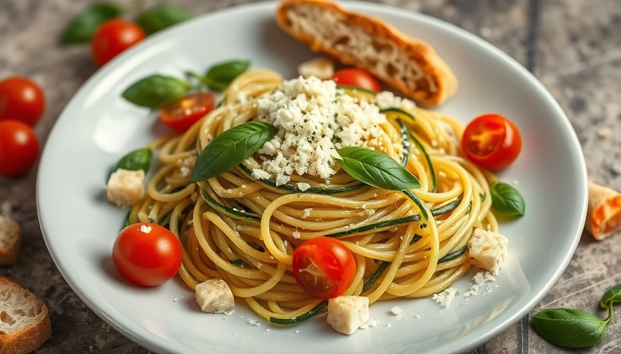 Zucchini pasta recipe for summer with fresh basil and cheese.