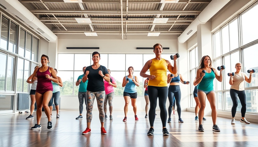 Group fitness class at health retreats in bright studio.