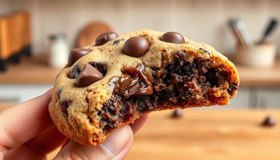 Vegan single serve chocolate chip cookie close-up with melted chocolate.