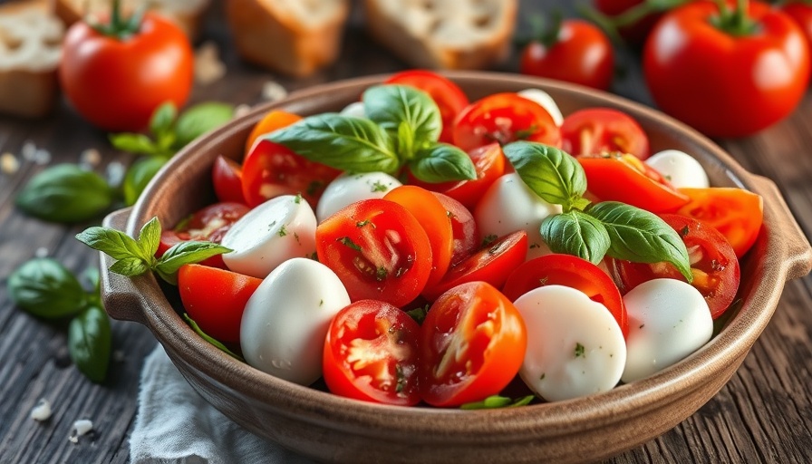 Caprese salad with tomatoes and mozzarella on a wooden table, best summer side dishes.