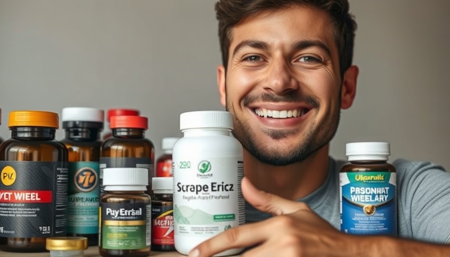 Essential Supplements for Plant-Based Eaters: Supplement bottles with a smiling man pointing.
