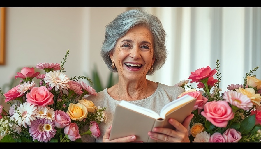 Healing journey after 50 illustrated with journal, woman, and flowers.