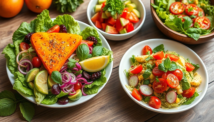 Vibrant summer salads featuring fresh ingredients, colorful display.