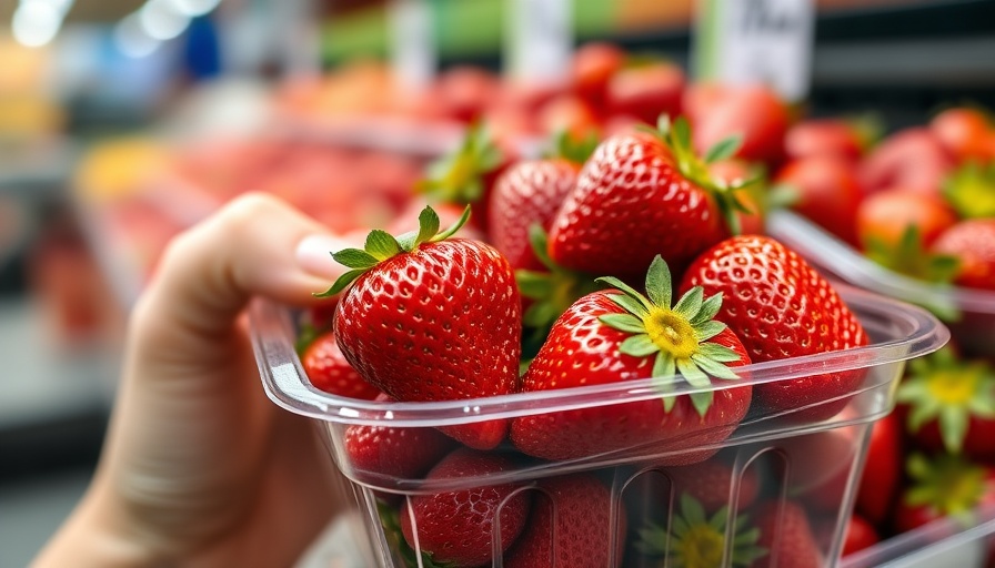 Fresh strawberries in a plastic container with 'Always Fresh' label.