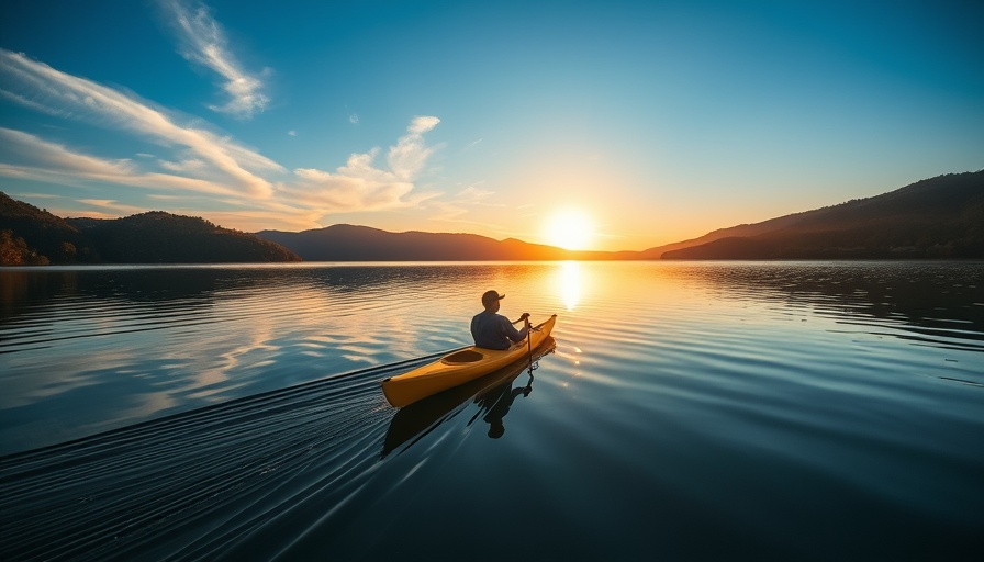 Scenic lake kayaking at sunrise, Austin wellness getaways.