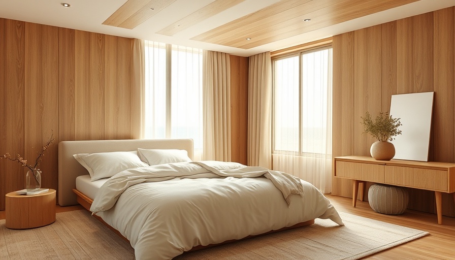 Minimalist wellness retreat guest room with wooden elements and soft lighting.