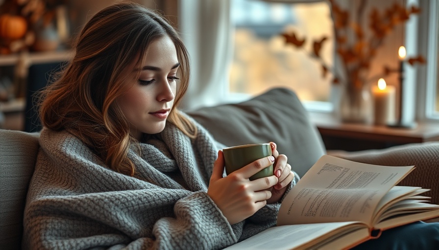 Cozy fall morning routine with coffee, books, and blanket.