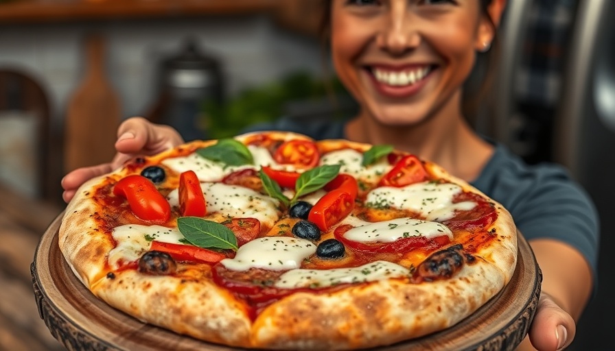 Freshly baked vegan focaccia pizza with vibrant toppings, kitchen.