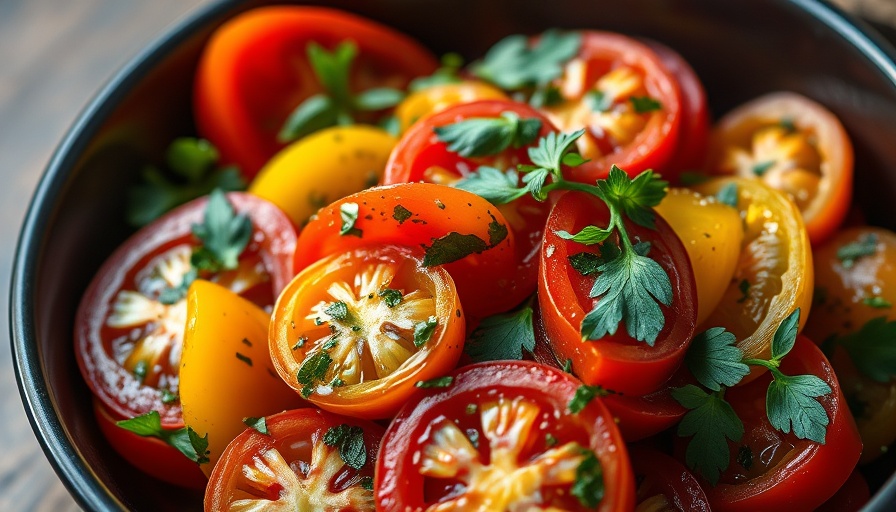 Fresh tomato salad with herbs in a bowl, vibrant and colorful.